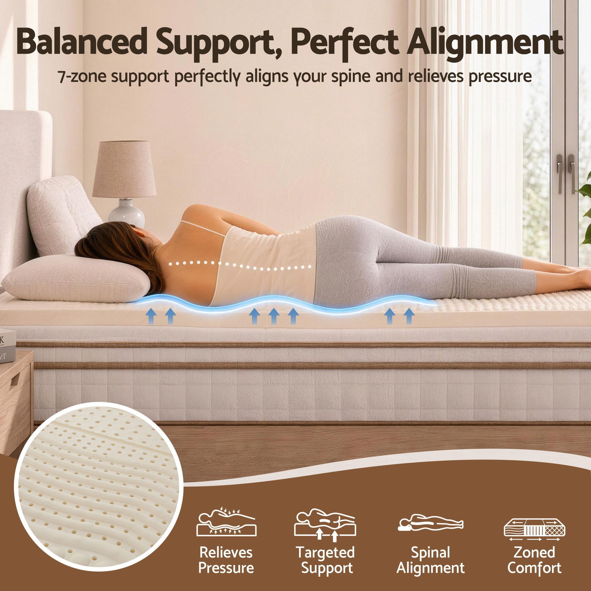 Giselle Bedding Double Latex Mattress Topper 5Cm – Sumo Deals Giselle Bedding Double Latex Mattress Topper 7-Zone Natural Latex Core Breathable 5Cm Product Image