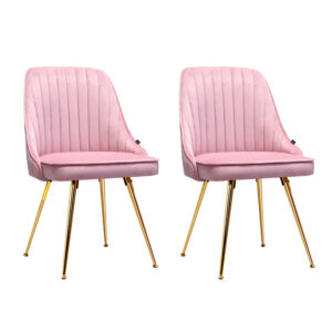Artiss Dining Chairs Set of 2 Velvet Channel Tufted Pink product image