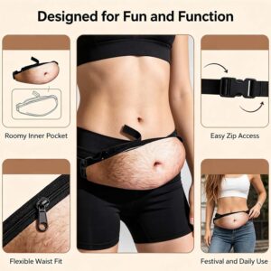 Hairy Beer Belly Fanny Pack | Light Hair – Sumo Deals Beer Belly Fanny Pack, Hairy Belly Fanny Pack, Dad Bod Belly Fanny Packs Multiple Styles, Zippered P Product Image