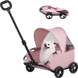 4-Wheel Dog Stroller with Sunshade Cover Collapsible Mesh Canopy Portable Pet Carrier for Outdoor Tr product image