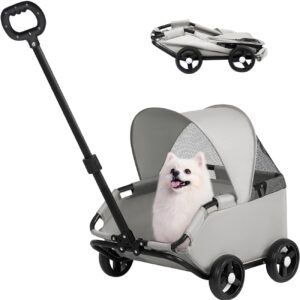 4-Wheel Dog Stroller with Sunshade Cover Collapsible Mesh Canopy Portable Pet Carrier for Outdoor Tr product image