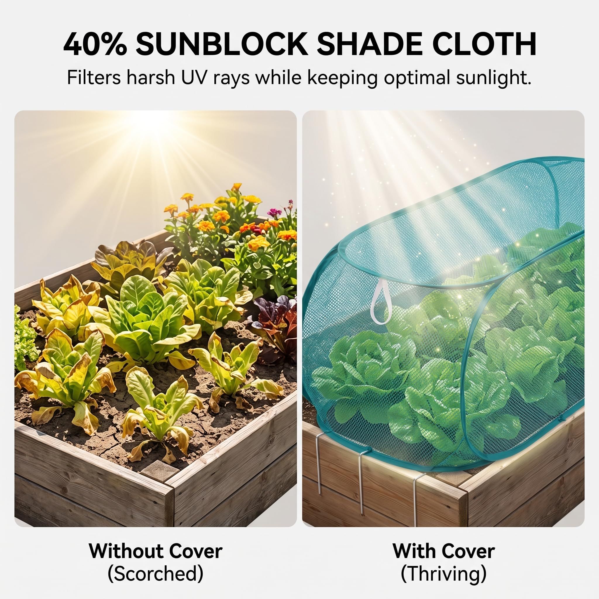 2-Pack Pop-Up Garden Covers For Raised Beds, Green – Sumo Deals 2 Pack 47*16*18Inch Green Garden Covers For Raised Beds,Pop Up Mesh Plant Cover, 40% Sunblock Shade Product Image