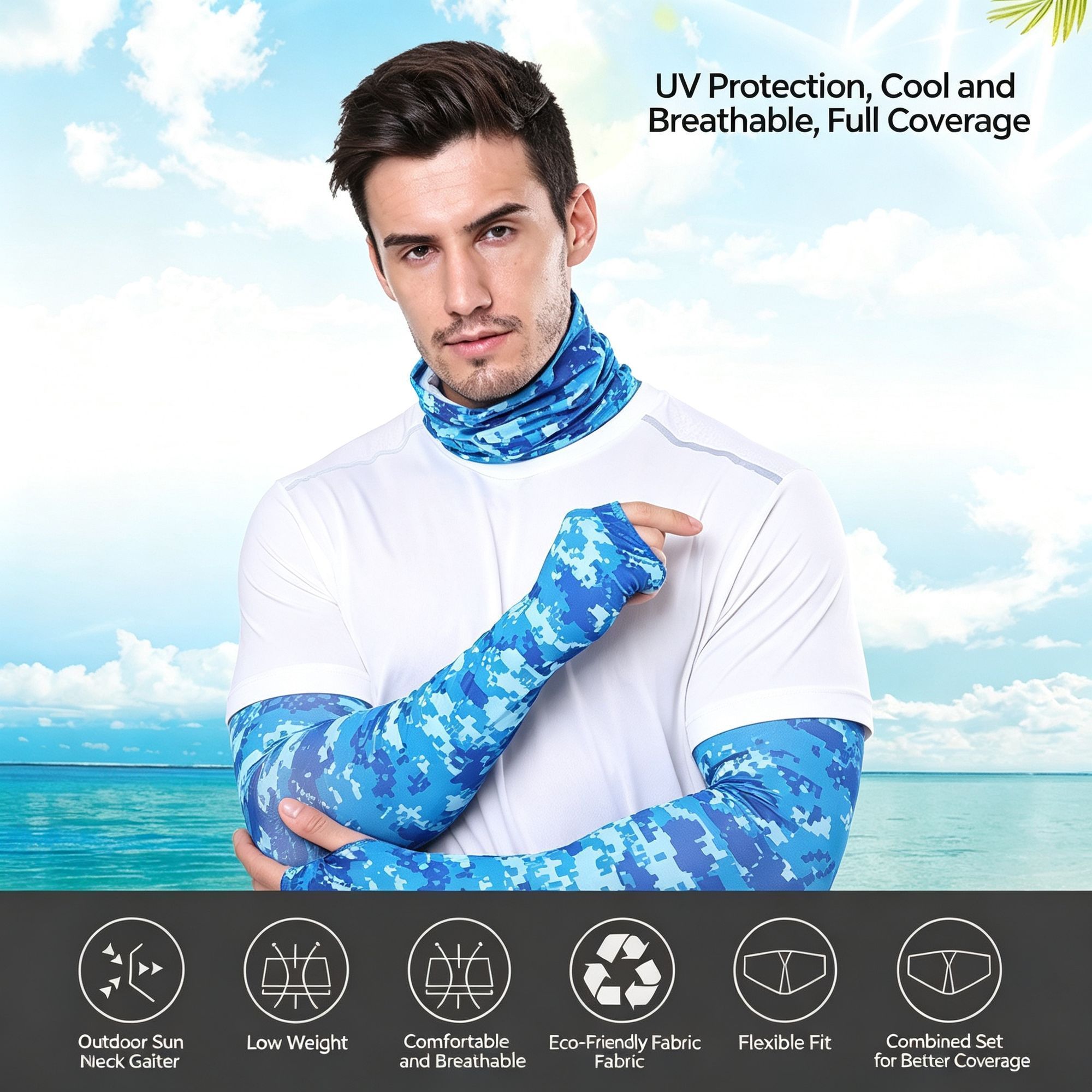 Sun Protection Sleeve &Amp; Neck Cover Kit – Cool Touch – Sumo Deals Light‑Colored Heat‑Dissipating Sun‑Proof Sleeve Glove Neck Cover Kit, Cool Touch For Hot Summe Product Image