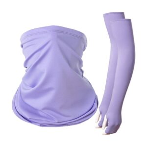 Pastel Purple Cool‑Feeling UV‑Blocking Combo Kit, Finger‑Open Ice Sleeves Gloves With Neck Gai product image