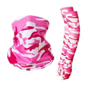 Rose Red Camo Statement Sun Guard Set, Integrated Sun Sleeves Gloves Neck Tube, Eye‑Catching For O product image