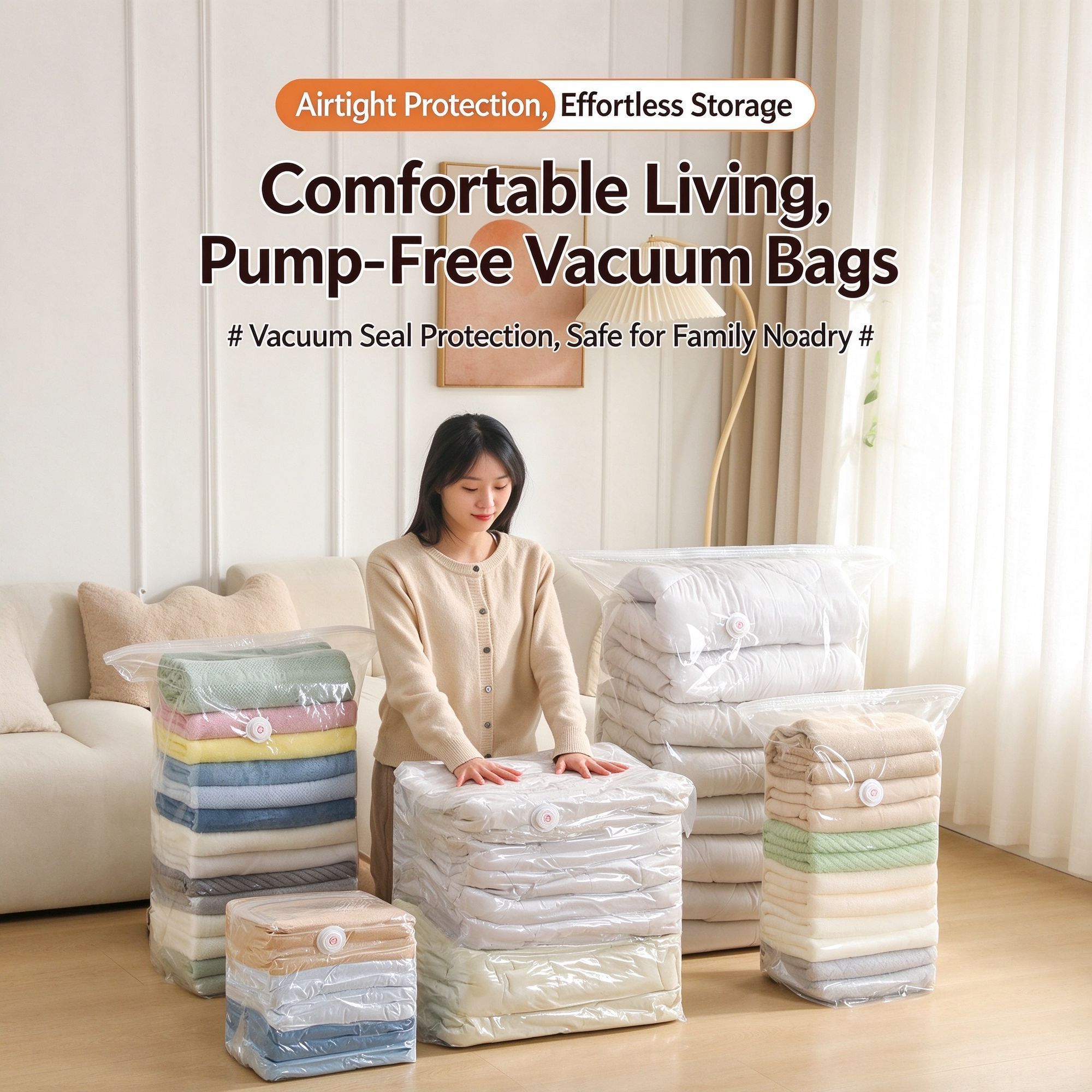 No-Pump Vacuum Storage Bags 4-Pack | Space-Saving 3D – Sumo Deals Thick No‑Pump Vacuum Storage Bag 3D Space‑Saving Compression Sacks, Reusable For Quilt &Amp; Clothin Product Image