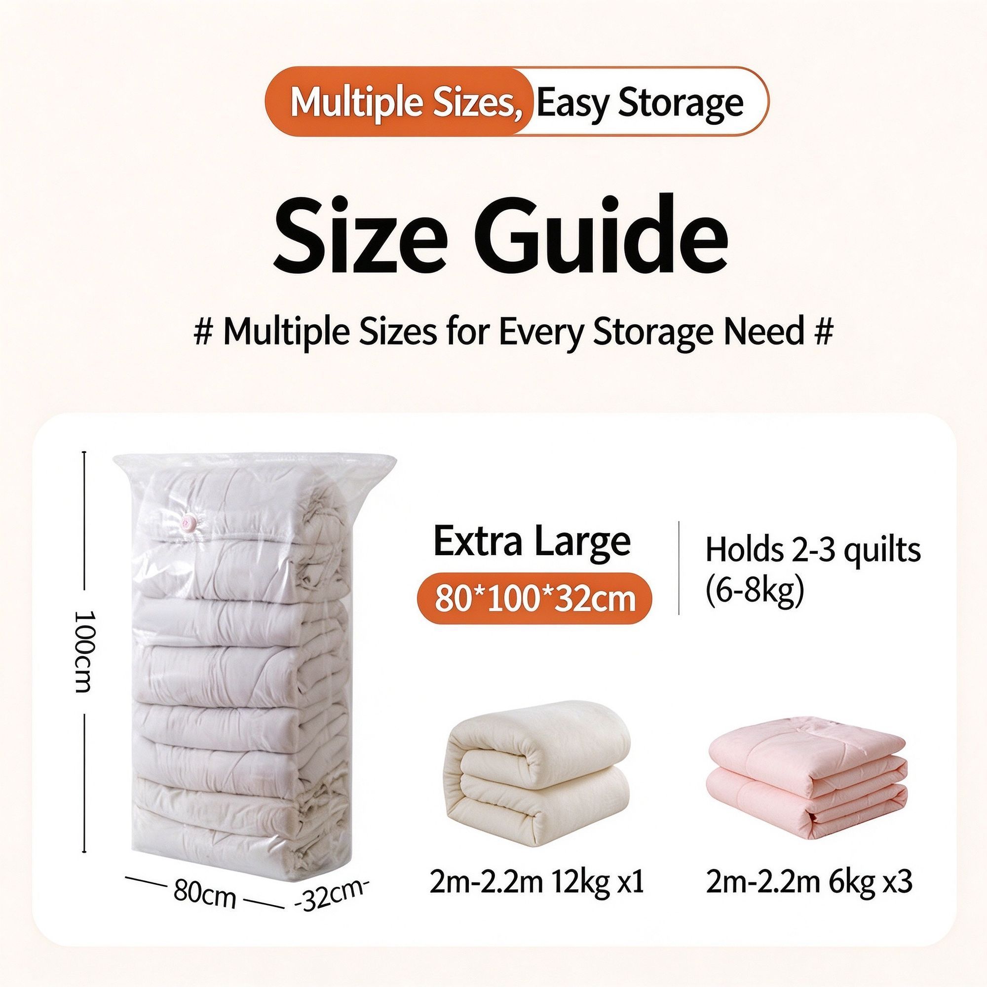 No-Pump Vacuum Storage Bags 4-Pack | Space-Saving 3D – Sumo Deals Thick No‑Pump Vacuum Storage Bag 3D Space‑Saving Compression Sacks, Reusable For Quilt &Amp; Clothin Product Image