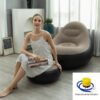 Khaki Inflatable Flocked Lounge Chair & Footrest Set with Foot Pump, Portable Ergonomic S-Shaped Air product image