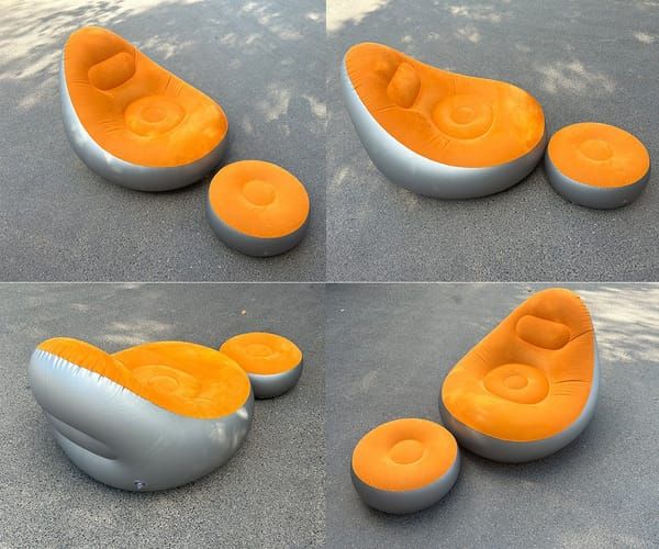 Khaki Inflatable Lounge Chair &Amp; Footrest Set – Sumo Deals Khaki Inflatable Flocked Lounge Chair &Amp; Footrest Set With Foot Pump, Portable Ergonomic S-Shaped Air Product Image