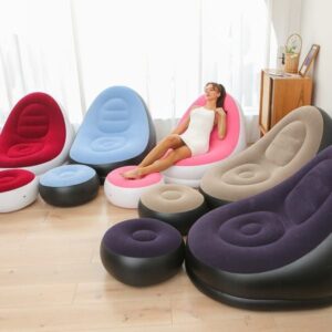 Khaki Inflatable Lounge Chair &Amp; Footrest Set – Sumo Deals Khaki Inflatable Flocked Lounge Chair &Amp; Footrest Set With Foot Pump, Portable Ergonomic S-Shaped Air Product Image