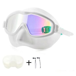 Wide View Swim Goggles with Nose Cover, Anti-Fog Swimming Goggles for Men Women Teenagers - White product image