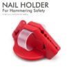 Red Plastic Hammer Nail Holder Safety Tool with Magnetic Insert and Elastic Finger Strap for Home Im product image