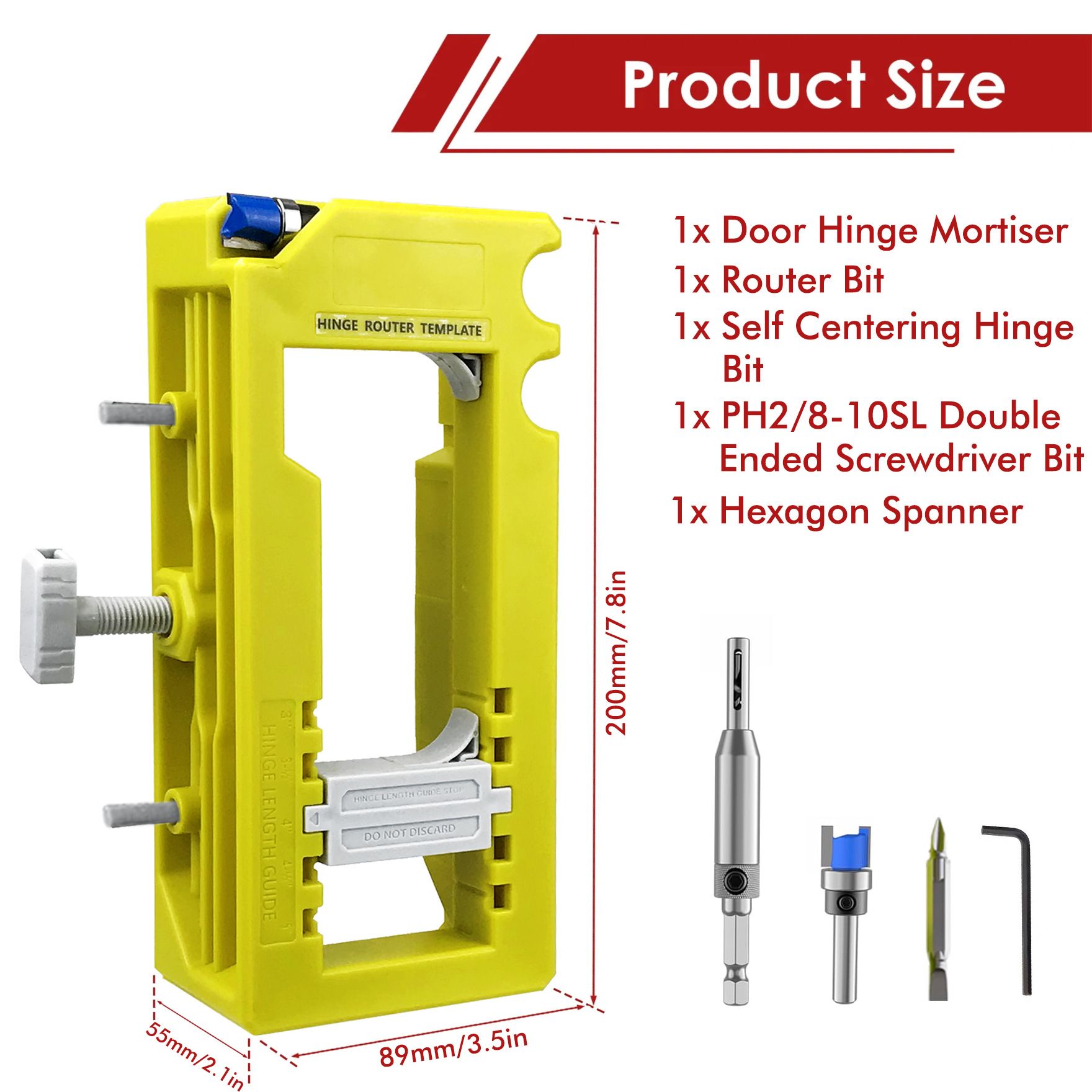 Hinge Mortise Template Jig Kit For Wooden Doors – Sumo Deals Hinge Mortise Template Jig For Wooden Doors With Adjustable Router Guide And Drill Bit Set For Preci Product Image
