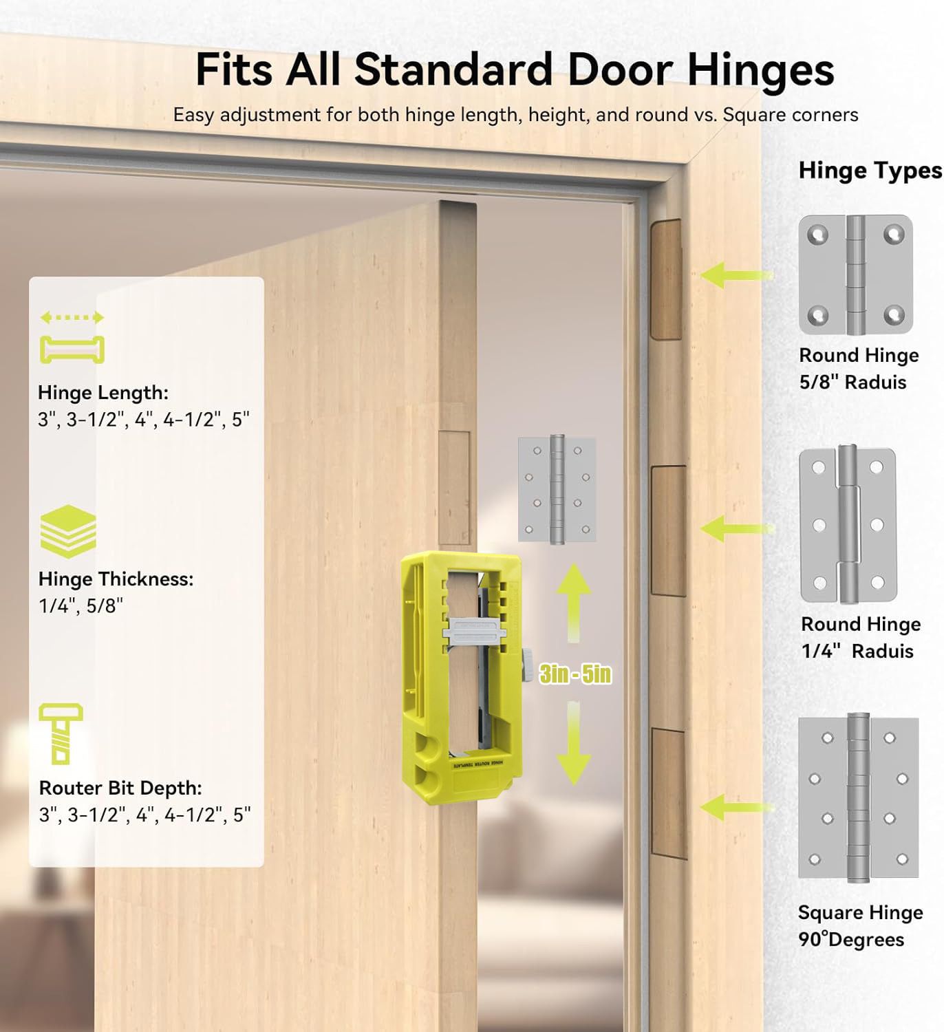 Hinge Mortise Template Jig Kit For Wooden Doors – Sumo Deals Hinge Mortise Template Jig For Wooden Doors With Adjustable Router Guide And Drill Bit Set For Preci Product Image