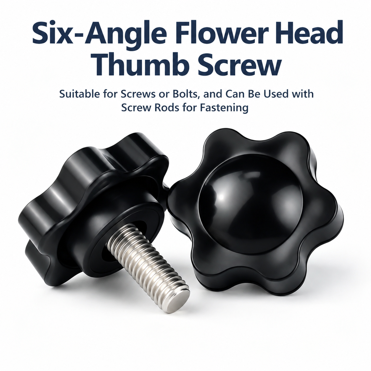 Black Six-Lobe Star Thumb Screws M4X8 (100-Pack) – Sumo Deals Black Six-Lobe Star Shaped Thumb Screws With Metal Threaded Stud, Tool-Free Hand Tightening Fastener Product Image