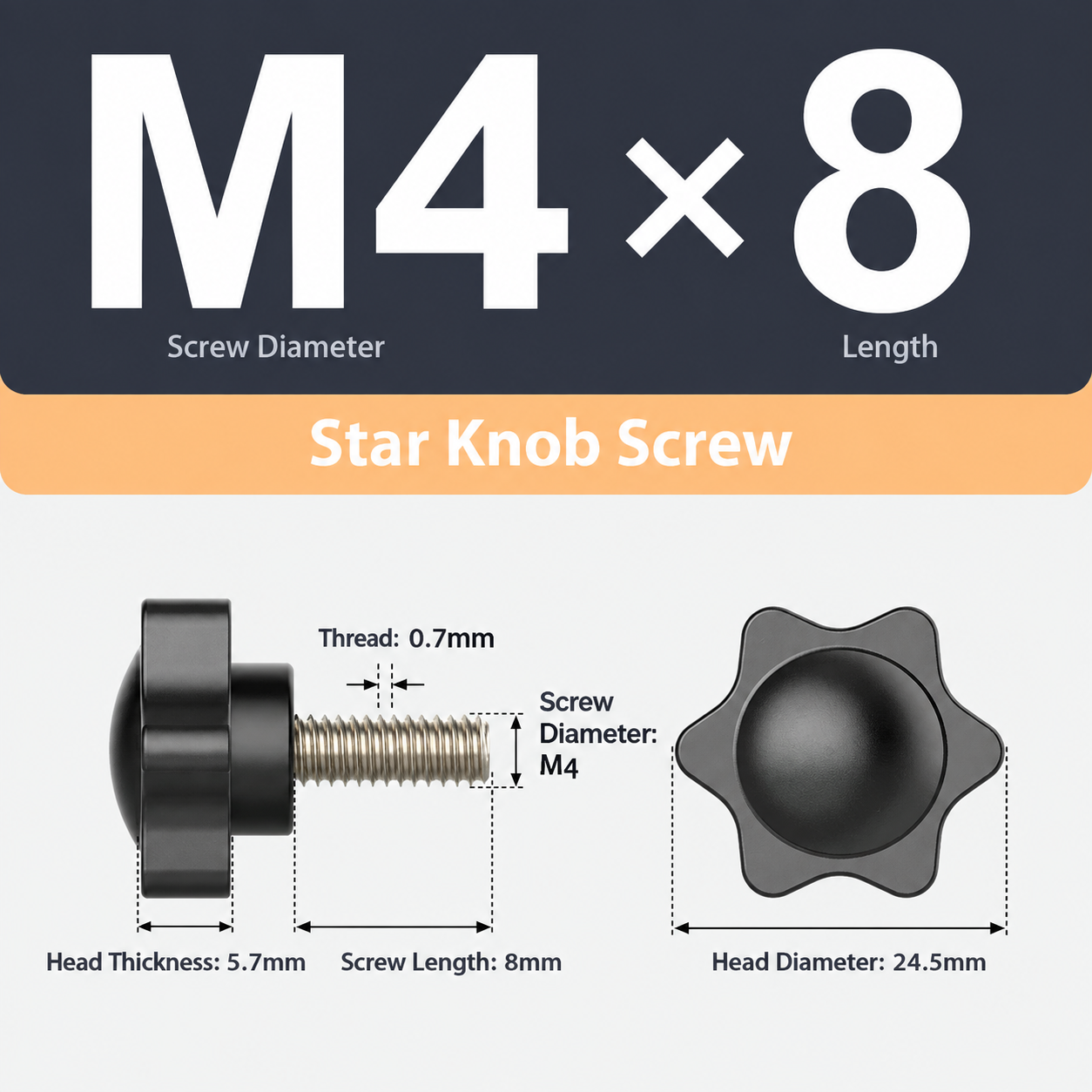 Black Six-Lobe Star Thumb Screws M4X8 (100-Pack) – Sumo Deals Black Six-Lobe Star Shaped Thumb Screws With Metal Threaded Stud, Tool-Free Hand Tightening Fastener Product Image