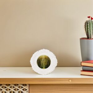 Vintage Resin Photo Frame: Mini Round Embossed Flower Picture Holder 5.1" for Tabletop & Wall Hangin product image