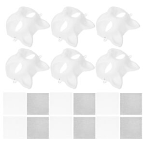 White Cat Mask for Carnival Cosplay and Festive Decorations Easy to Paint 1Set product image
