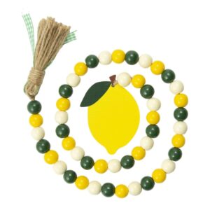 Lemon Wood Bead Garland With Tassels Farmhouse Rustic Lemonade Bead Garland With Lemonade Sign Summe product image