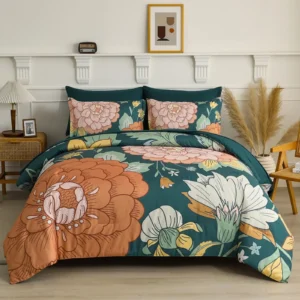 Teal Terracotta Dahlia Bloom Comforter Quilted Doona Set product image
