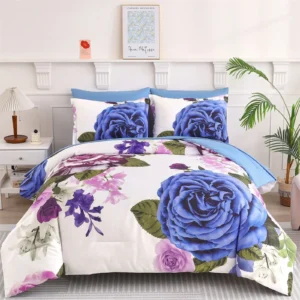 Blue Violet Rose Bloom Comforter Quilted Doona Set product image
