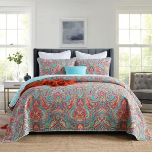 100% Cotton Aqua Coral Paisley Bloom Coverlet Bedspread Set product image