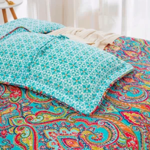 Aqua Coral Paisley Bloom Queen Coverlet Set – Sumo Deals 100% Cotton Aqua Coral Paisley Bloom Coverlet Bedspread Set Product Image
