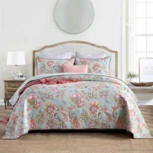 100% Cotton Blush Aqua Rosehaven Coverlet Bedspread Set product image
