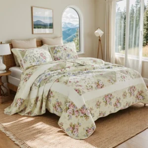100% Cotton Ivory Cottage Rose Coverlet Bedspread Set product image
