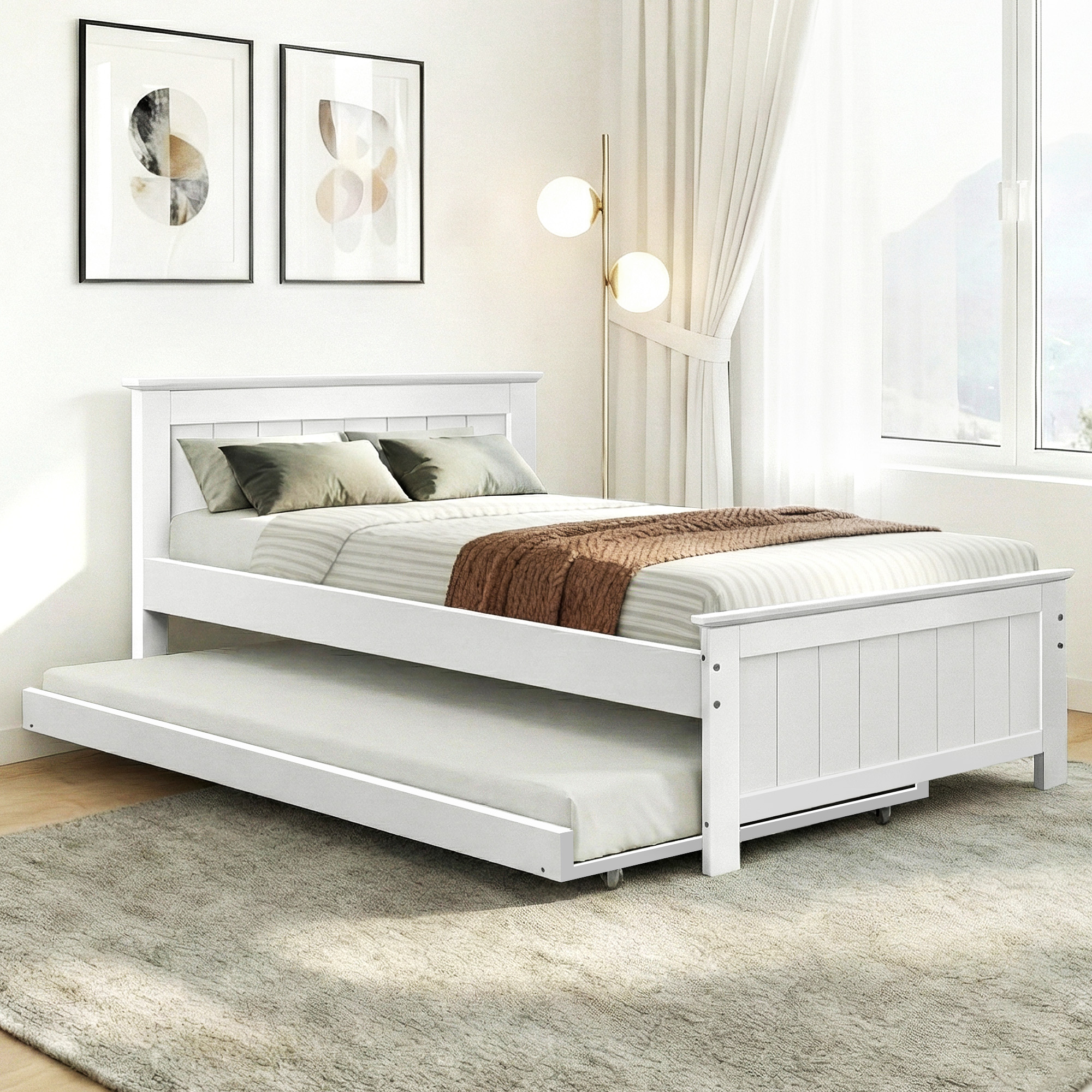 Artiss King Single Wooden Trundle Daybed - White Elvis – Sumo Deals Artiss Bed Frame King Single Size Wooden Trundle Daybed White Elvis Product Image