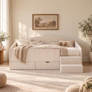 Artiss Single Upholstered Daybed with Side Stairs & Storage Drawers, Beige product image