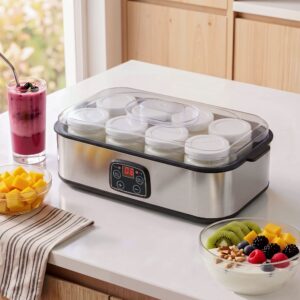 Devanti Yoghurt Maker Machine with 8x180ml Glass Cups Temp Control Black product image