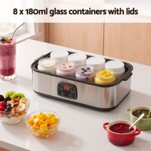 Devanti Yoghurt Maker Machine With 8X180Ml Glass Cups Temp Control Black Product Image