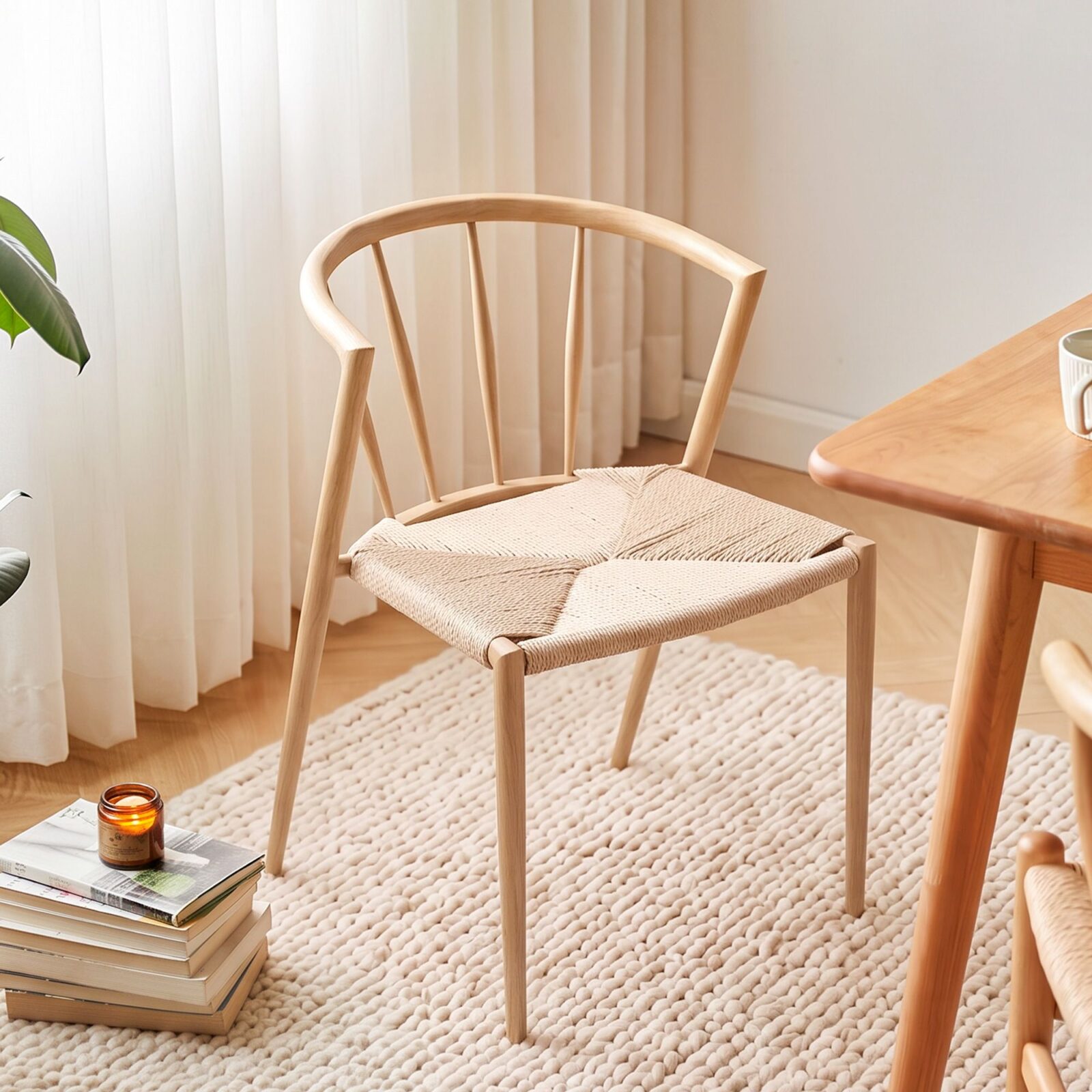 Artiss Wishbone Dining Chair - Woven Seat Accent – Sumo Deals Light Oak Wood Dining Chair With Curved Backrest, Spindle Details, And Woven Rope Seat For Modern Dining.