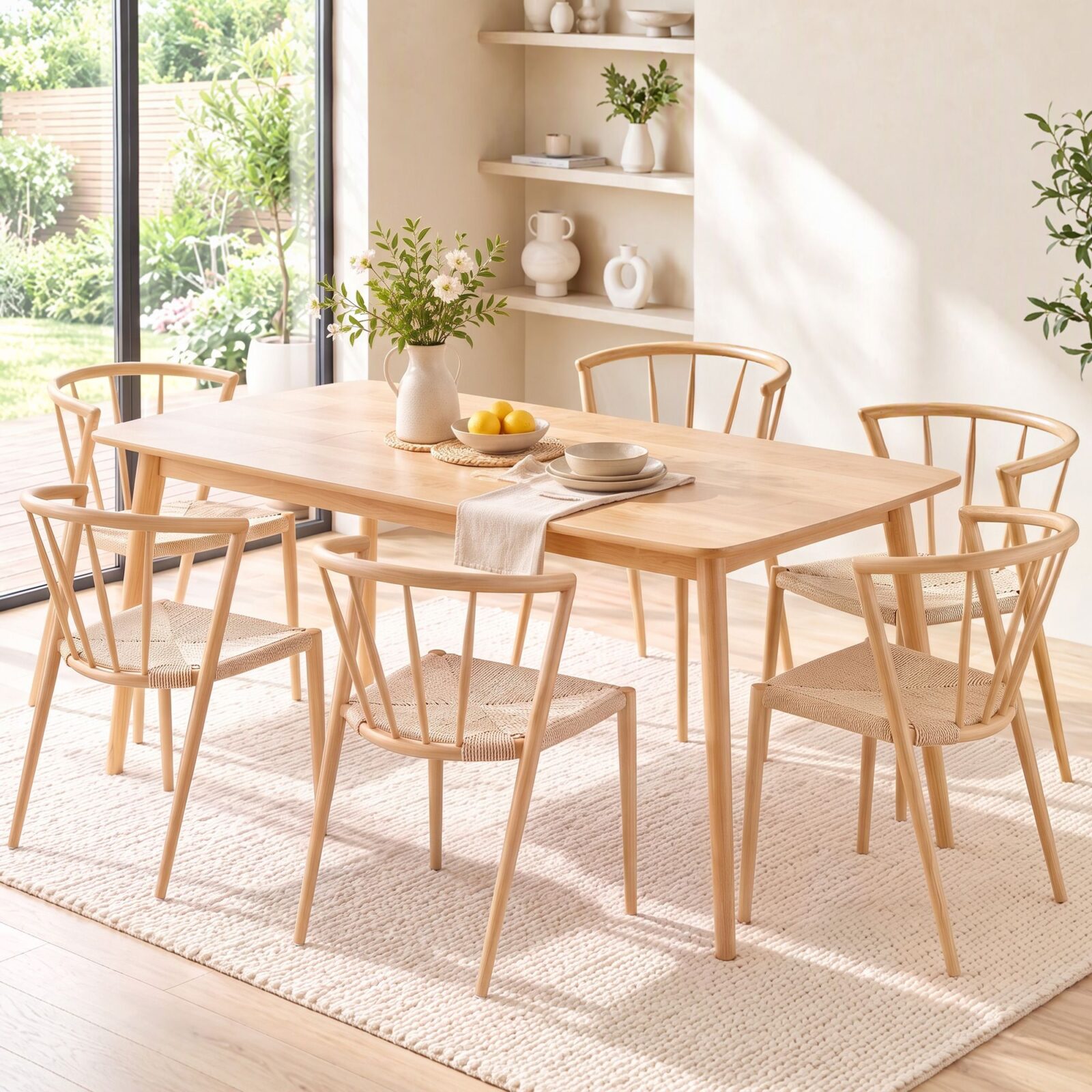 Artiss Dining Chairs Set Of 6 | Spindle Back Accent Chairs – Sumo Deals Light Wood Dining Table With 6 Wishbone Chairs Featuring Woven Rope Seats, Ideal For A Modern Dining Room.