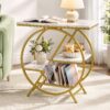 Artiss Side Table Marble Finish Coffee Table Nightstand Storage Shelf White&Gold product image