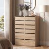 Light wood grain 10-drawer dresser, two columns of five drawers, for bedroom storage.