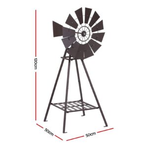 Gardeon 120Cm Bronze Garden Windmill Outdoor Decor – Sumo Deals 120Cm Tall Brown Metal Garden Windmill Ornament With Rotating Blades And A Square Base For Outdoor Decoration.