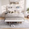 White upholstered headboard with integrated shelf and charging, for modern bedrooms.
