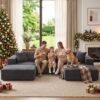 Dark gray corduroy modular sectional sofa with chaise lounge, perfect for family living room comfort.