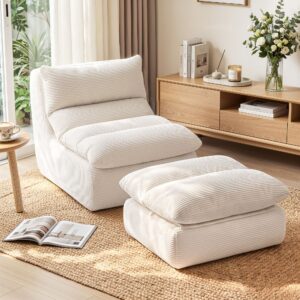 Artiss Lounge Chair Ottoman Single Sofa Couch Boneless Corduroy Chaise Footrest product image