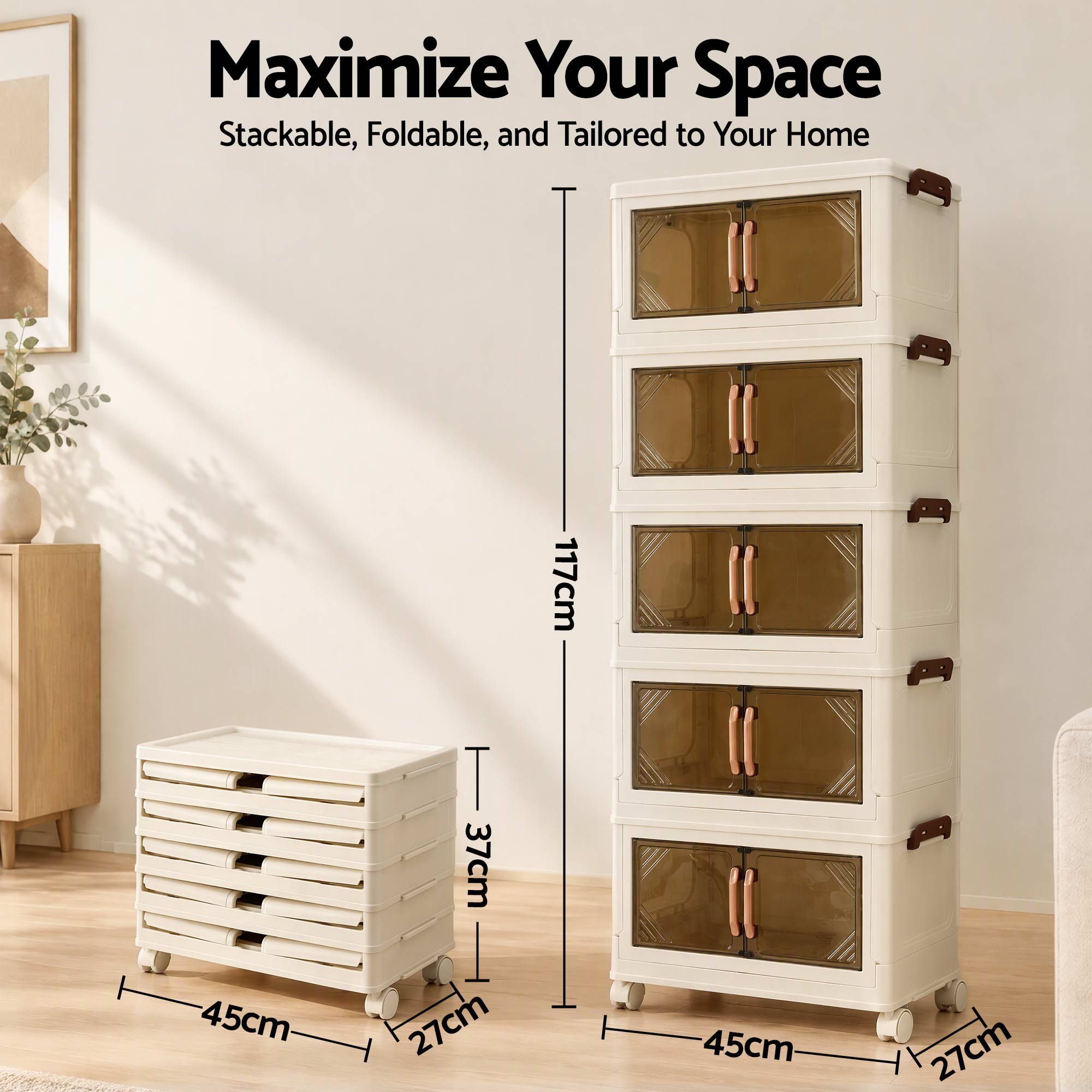 Artiss 5-Tier Foldable Storage Cabinet With Clear Magnetic D – Sumo Deals Artiss 5-Tier Foldable Storage Cabinet Stackable Box Clear Magnetic Door White Product Image