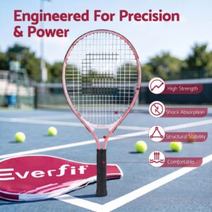 Everfit Pink Aluminum Tennis Racket With Black Grip And White Strings, For Precision And Power Tennis Play.