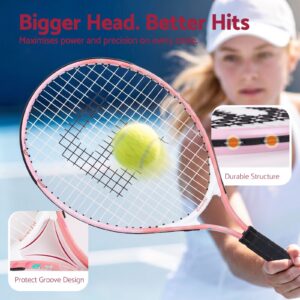 Everfit Pink &Amp; White Tennis Racket With Large Head, Durable Frame, And Protective Groove Design For Powerful Hits.