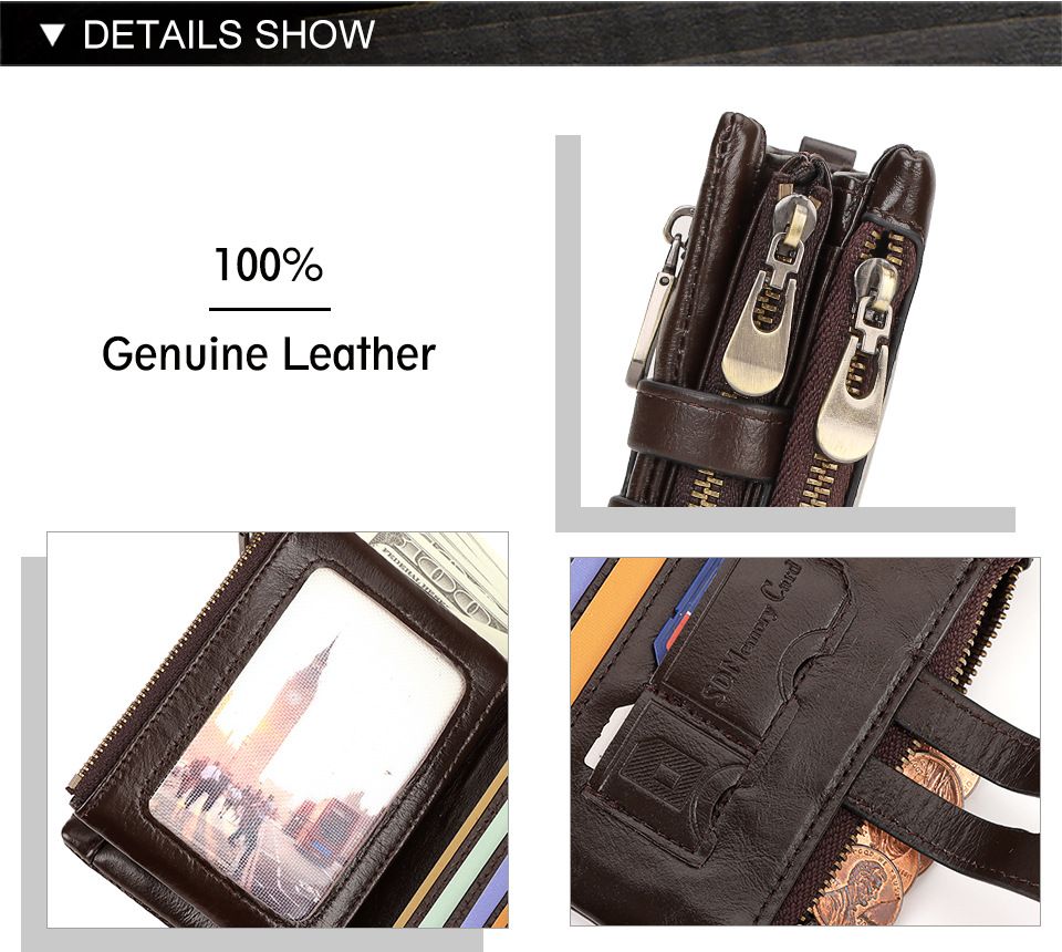 Black Leather Rfid Trifold Wallet - High Capacity – Sumo Deals Men'S Genuine Leather Brown Bifold Wallet With Zipper Coin Pocket, Id Window, And Card Slots For Everyday Use.