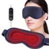 Navy blue fabric heated eye mask with controller, for dry eyes, sleep, and relaxation.