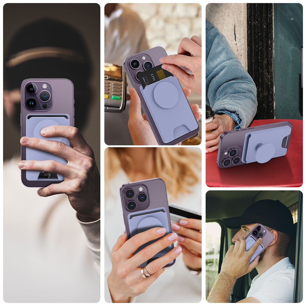 Magnetic Card Wallet &Amp; Stand For Iphone 14/13/12 (2-Pack) – Sumo Deals Purple Iphone Case With Detachable Lavender Silicone Card Holder And Pop Socket, For Convenient Phone Use.