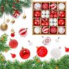 Red &Amp; White Plastic Christmas Ornament Set, Various Sizes &Amp; Textures, For Tree Decoration.