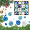 44-Piece Christmas Tree Ornaments Set - Multi – Sumo Deals Blue, White, And Teal Plastic Christmas Ornaments With Glitter, Matte, And Glossy Finishes, Some With Deer/Snowflake Des