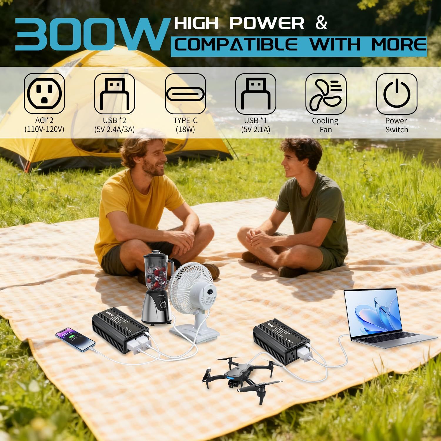 300W Power Inverter For Makita 18V Batteries – Sumo Deals 300W Power Inverter Compatible With Makita, Dc 18V To Ac 110-120V Battery Inverter, Portable Battery Product Image